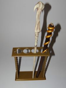 the finished wand display with two wands